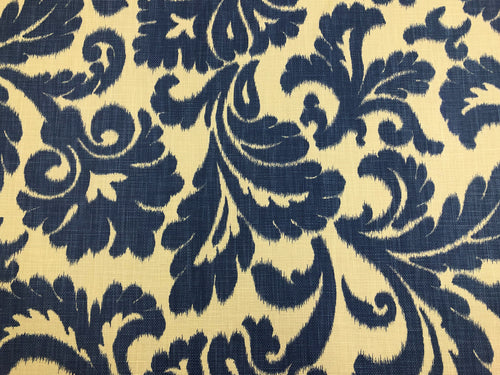 1 3/4 Yd French Blue Beige Linen Cotton Kravet Floral Upholstery Drapery Fabric