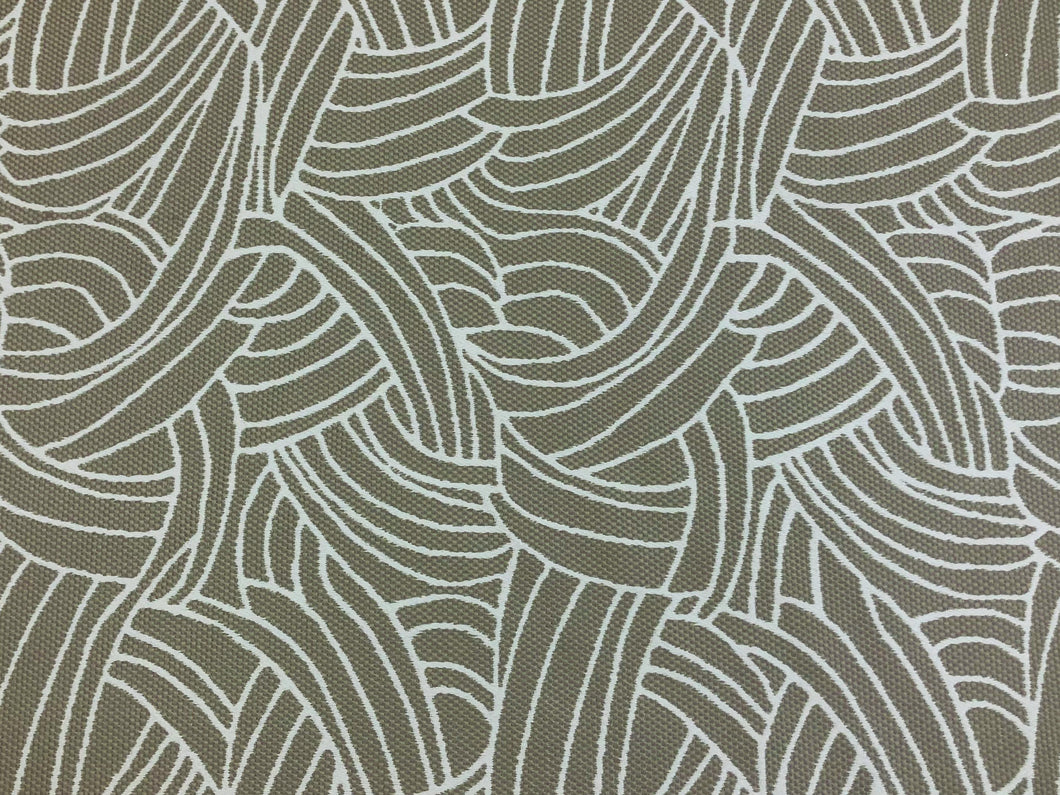 Designer Water & Stain Resistant Indoor Outdoor Taupe Off White Abstract Upholstery Drapery Fabric