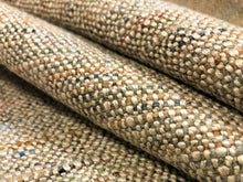 Load image into Gallery viewer, Designer Beige Orange Cream Blue Wool Linen Tweed Upholstery Fabric