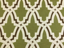 Load image into Gallery viewer, Highland Court Bokara Cotton Green Ivory Brown Trellis Drapery Fabric