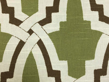 Load image into Gallery viewer, Highland Court Bokara Cotton Green Ivory Brown Trellis Drapery Fabric