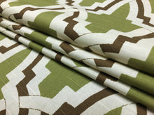 Load image into Gallery viewer, Highland Court Bokara Cotton Green Ivory Brown Trellis Drapery Fabric