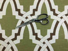 Load image into Gallery viewer, Highland Court Bokara Cotton Green Ivory Brown Trellis Drapery Fabric
