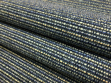 Load image into Gallery viewer, 1 1/3 Yd Designer Water &amp; Stain Resistant Navy French Denim Blue White MCM Mid Century Modern Tweed Upholstery Fabric