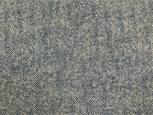Load image into Gallery viewer, Designer Water &amp; Stain Resistant Linen Viscose Navy Blue Cream MCM Mid Century Modern Herringbone Upholstery Fabric