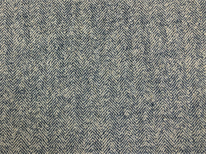 Designer Water & Stain Resistant Linen Viscose Navy Blue Cream MCM Mid Century Modern Herringbone Upholstery Fabric