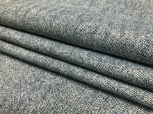 Load image into Gallery viewer, Designer Water &amp; Stain Resistant Linen Viscose Navy Blue Cream MCM Mid Century Modern Herringbone Upholstery Fabric
