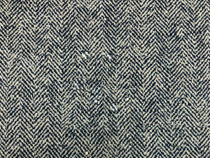 Designer Water & Stain Resistant Linen Viscose Navy Blue Cream MCM Mid Century Modern Herringbone Upholstery Fabric