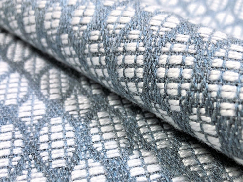 Aqua Slate Blue Grey White Water & Stain Resistant Woven Geometric Upholstery Drapery Fabric