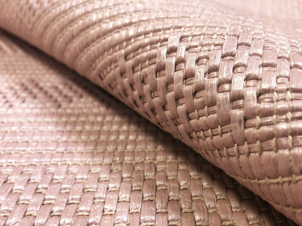 Designer Indoor Outdoor Woven Straw Polypropylene Mauve Basketweave Upholstery Fabric