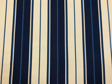 Load image into Gallery viewer, 1 1/2 Yd Designer Indoor Outdoor Navy Blue Cream Nautical Stripe Upholstery Fabric