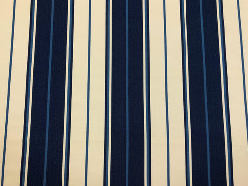 1 1/2 Yd Designer Indoor Outdoor Navy Blue Cream Nautical Stripe Upholstery Fabric