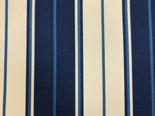 Load image into Gallery viewer, 1 1/2 Yd Designer Indoor Outdoor Navy Blue Cream Nautical Stripe Upholstery Fabric