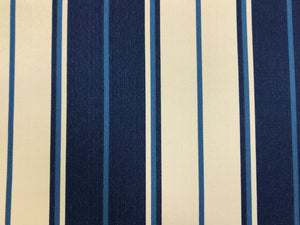 1 1/2 Yd Designer Indoor Outdoor Navy Blue Cream Nautical Stripe Upholstery Fabric