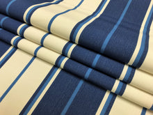 Load image into Gallery viewer, 1 1/2 Yd Designer Indoor Outdoor Navy Blue Cream Nautical Stripe Upholstery Fabric