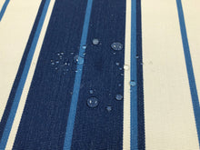 Load image into Gallery viewer, 1 1/2 Yd Designer Indoor Outdoor Navy Blue Cream Nautical Stripe Upholstery Fabric