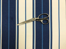 Load image into Gallery viewer, 1 1/2 Yd Designer Indoor Outdoor Navy Blue Cream Nautical Stripe Upholstery Fabric