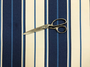 1 1/2 Yd Designer Indoor Outdoor Navy Blue Cream Nautical Stripe Upholstery Fabric