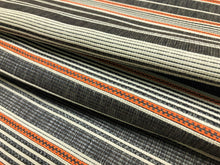 Load image into Gallery viewer, Designer Performance Charcoal Grey Ivory Orange Stripe Woven Upholstery Fabric
