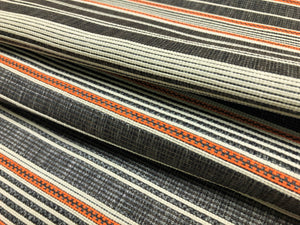 Designer Performance Charcoal Grey Ivory Orange Stripe Woven Upholstery Fabric