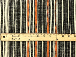Designer Performance Charcoal Grey Ivory Orange Stripe Woven Upholstery Fabric