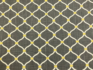 Mill Creek Grey Yellow Ivory Trellis Geometric Linen Fabric