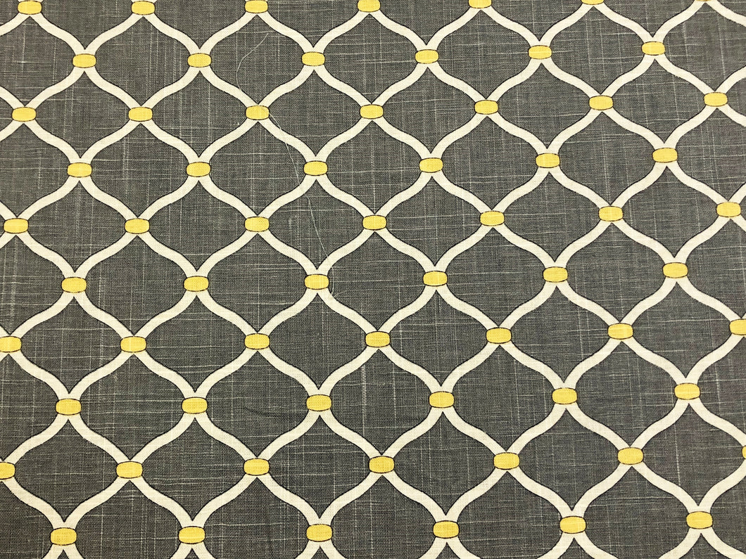 Mill Creek Grey Yellow Ivory Trellis Geometric Linen Fabric