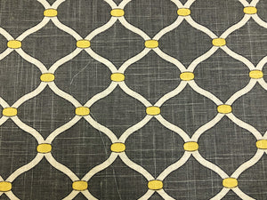 Mill Creek Grey Yellow Ivory Trellis Geometric Linen Fabric