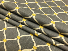 Load image into Gallery viewer, Mill Creek Grey Yellow Ivory Trellis Geometric Linen Fabric