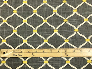 Mill Creek Grey Yellow Ivory Trellis Geometric Linen Fabric