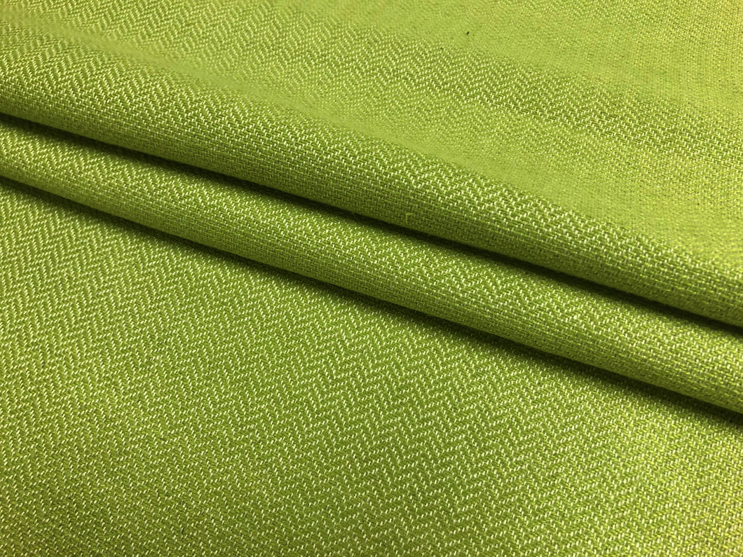 Designer Linen Viscose Lime Green Cream Herringbone MCM Mid Century Modern Upholstery Fabric