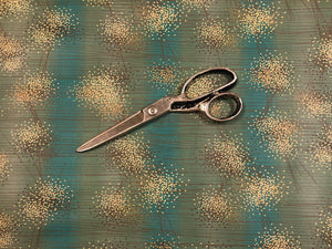 Designer Teal Mustard Beige Floral Faux Leather Upholstery Vinyl