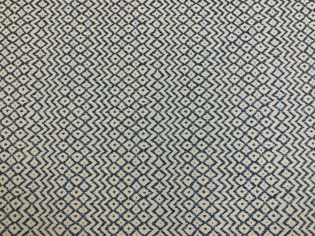 Sanderson Cheslyn Indigo Water & Stain Resistant Navy Blue Ivory Ethnic Geometric Upholstery Fabric