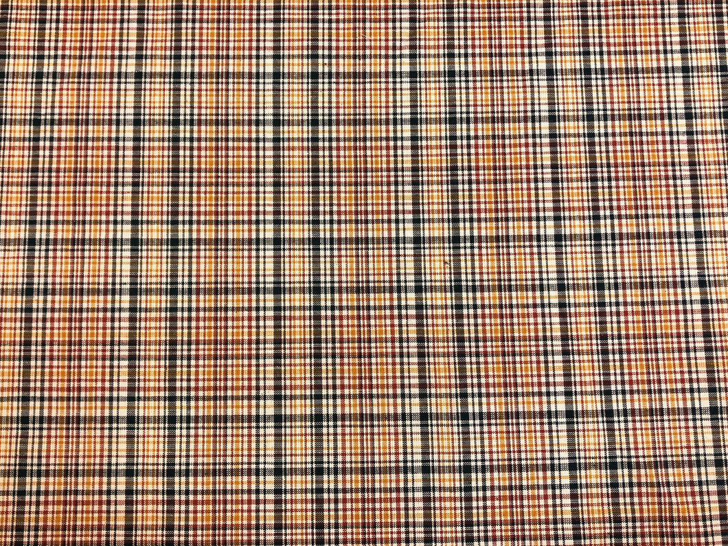 Water & Stain Resistant Forest Green Orange Red Ivory Plaid Upholstery Drapery Fabric
