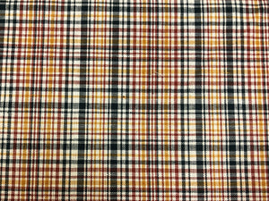 Water & Stain Resistant Forest Green Orange Red Ivory Plaid Upholstery Drapery Fabric