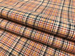 Water & Stain Resistant Forest Green Orange Red Ivory Plaid Upholstery Drapery Fabric