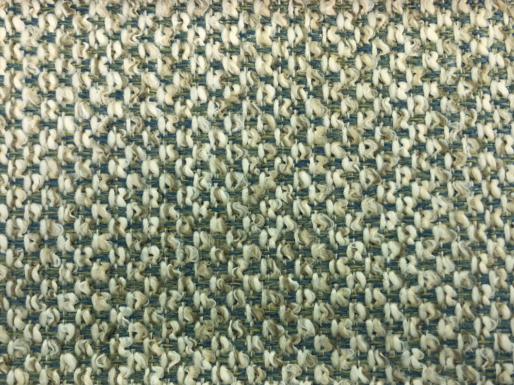 Heavy Duty MCM Mid Century Modern Teal Beige White Tweed Upholstery Fabric