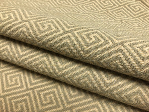 Designer Water & Stain Resistant Beige Sage Green Greek Key Geometric Upholstery Fabric