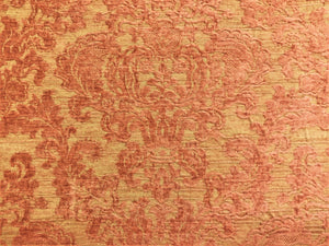 Lee Jofa Claremont Floral Damask Rose Beige Coral Chenille Upholstery Fabric / Ginger