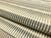 Load image into Gallery viewer, Designer Grey Beige Cream Woven Geometric Stripe Upholstery Fabric