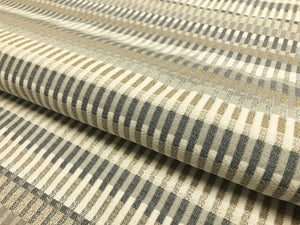 Designer Grey Beige Cream Woven Geometric Stripe Upholstery Fabric