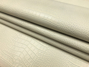 Designer Cream Grey Alligator Reptile Vegan Faux Leather Upholstery Vinyl