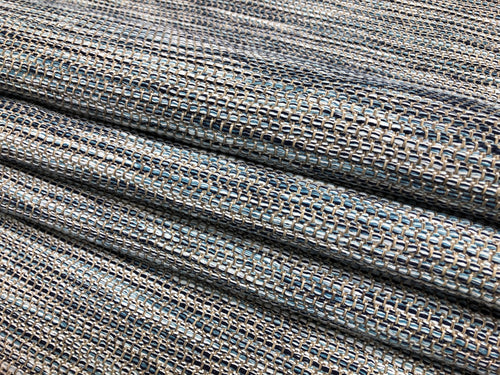Cowtan & Tout Bottega Aqua Woven MCM Mid Century Modern Navy Aqua Blue Taupe Indoor Outdoor Polypropylene Tweed Upholstery Fabric STA 1749