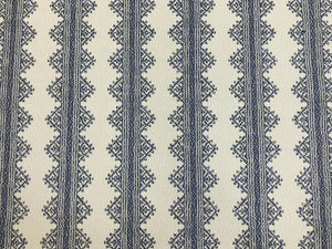 Designer Grey Blue White Ethnic Stripe Upholstery Fabric