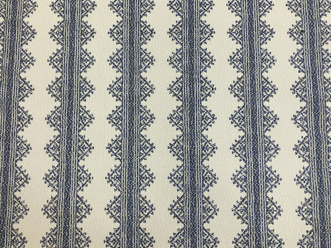 Designer Grey Blue White Ethnic Stripe Upholstery Fabric