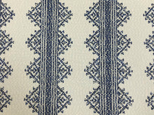 Load image into Gallery viewer, Designer Grey Blue White Ethnic Stripe Upholstery Fabric