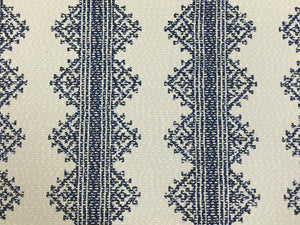 Designer Grey Blue White Ethnic Stripe Upholstery Fabric