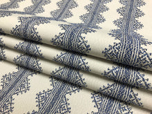 Load image into Gallery viewer, Designer Grey Blue White Ethnic Stripe Upholstery Fabric