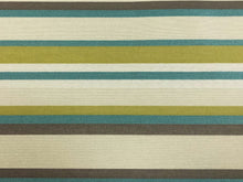 Load image into Gallery viewer, 1 3/4 Yd Designer Water &amp; Stain Resistant Green Blue Teal Brown Beige Stripe Upholstery Fabric