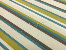 Load image into Gallery viewer, 1 3/4 Yd Designer Water &amp; Stain Resistant Green Blue Teal Brown Beige Stripe Upholstery Fabric